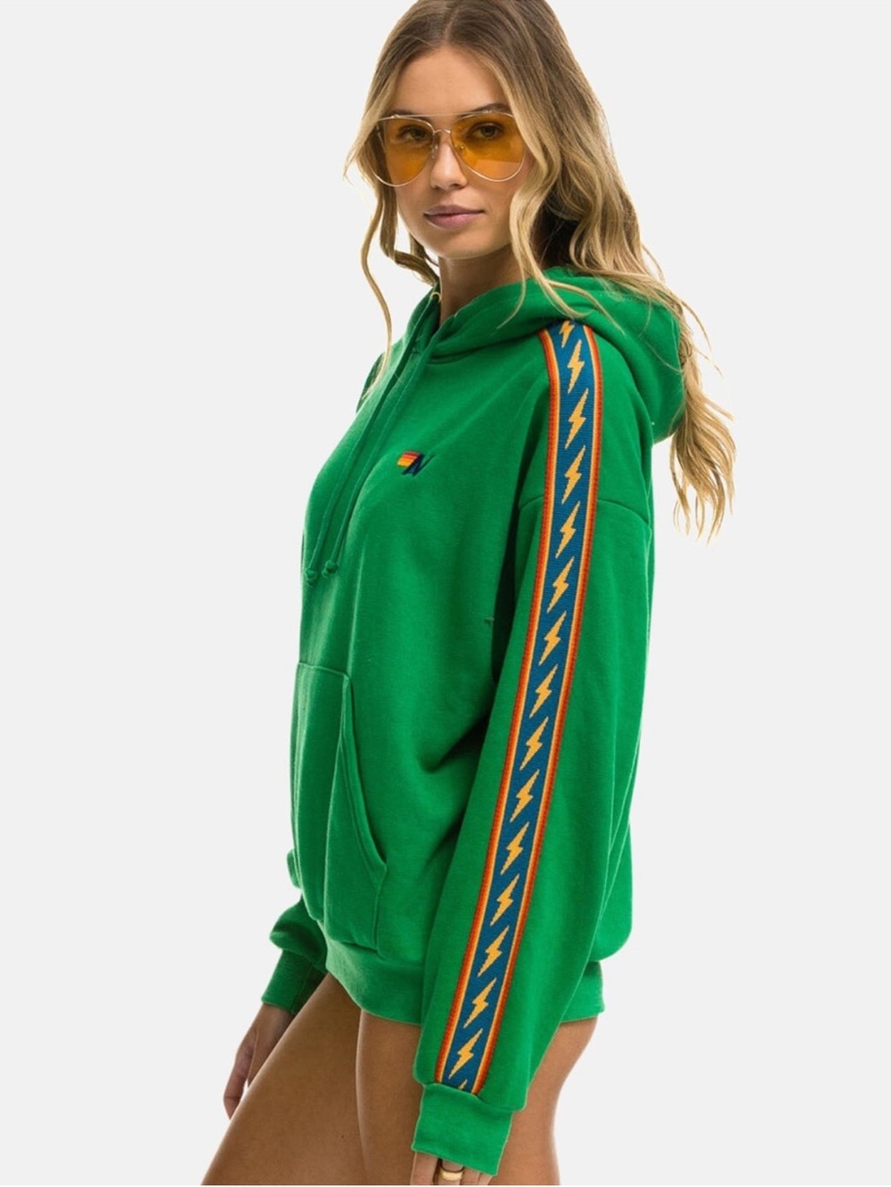 Aviator Nation Bolt Stripe Relaxed Hoodie Kelly Green
